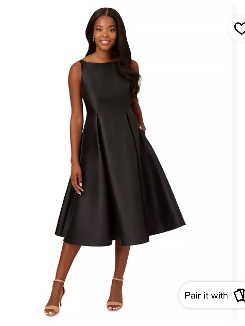 Adrianna Papell Black Sleeveless A-Line Midi Dress